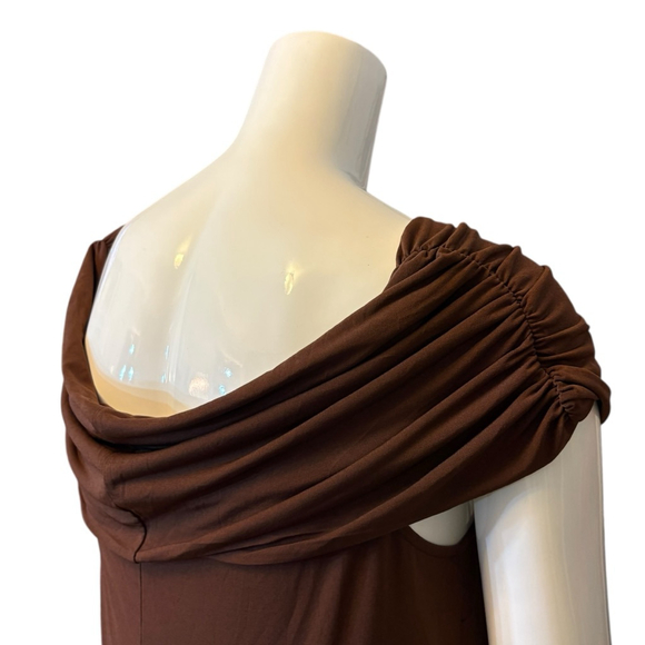 ELOQUII On or Off Shoulder Brown Maxi Dress Ruched Stretch Knit, Plus 18 - Picture 12 of 16
